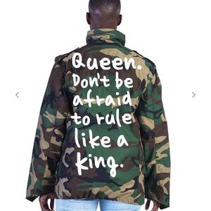 Plus size Camouflage Army Jacket with white text New without tags.